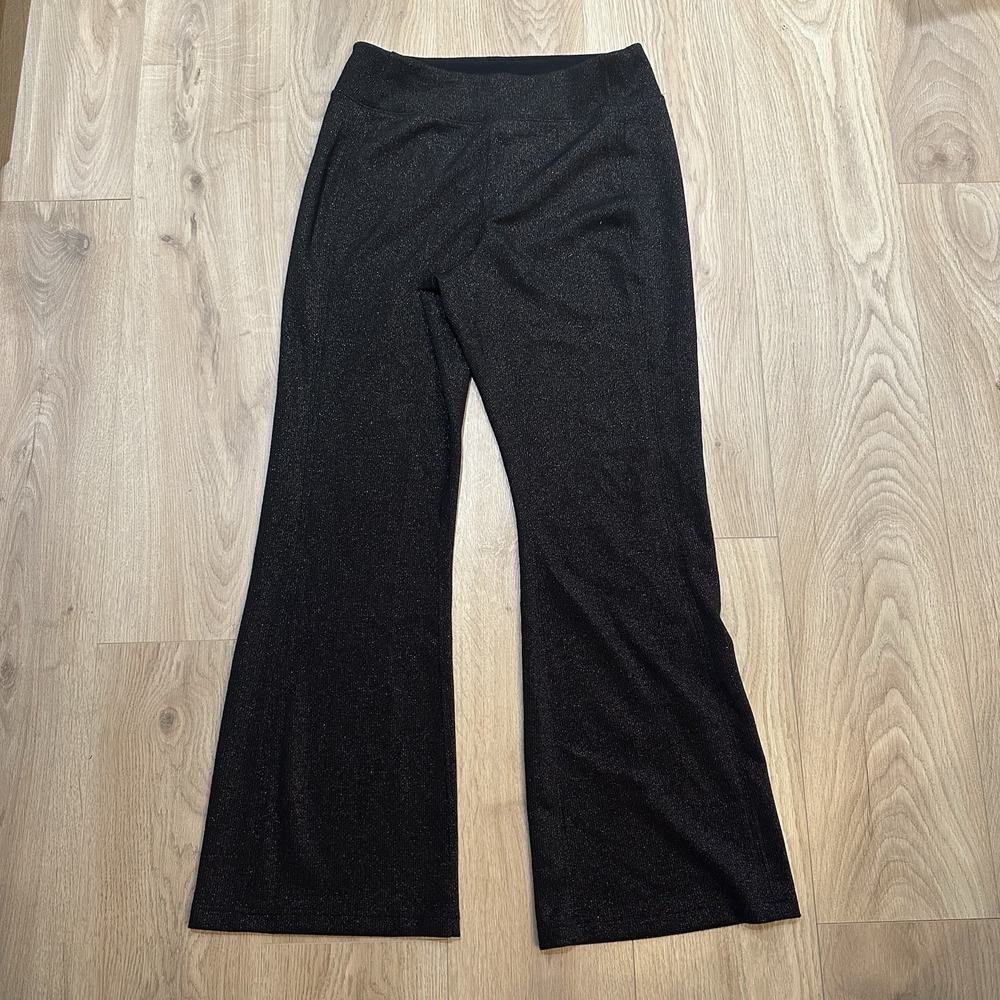 Spanx Shimmer Pull On Pants Leggings Black Gold Size XL Bootcut Flair Western